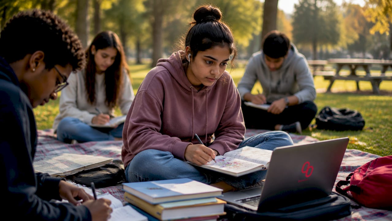 Student wearing translation earbuds in classroom