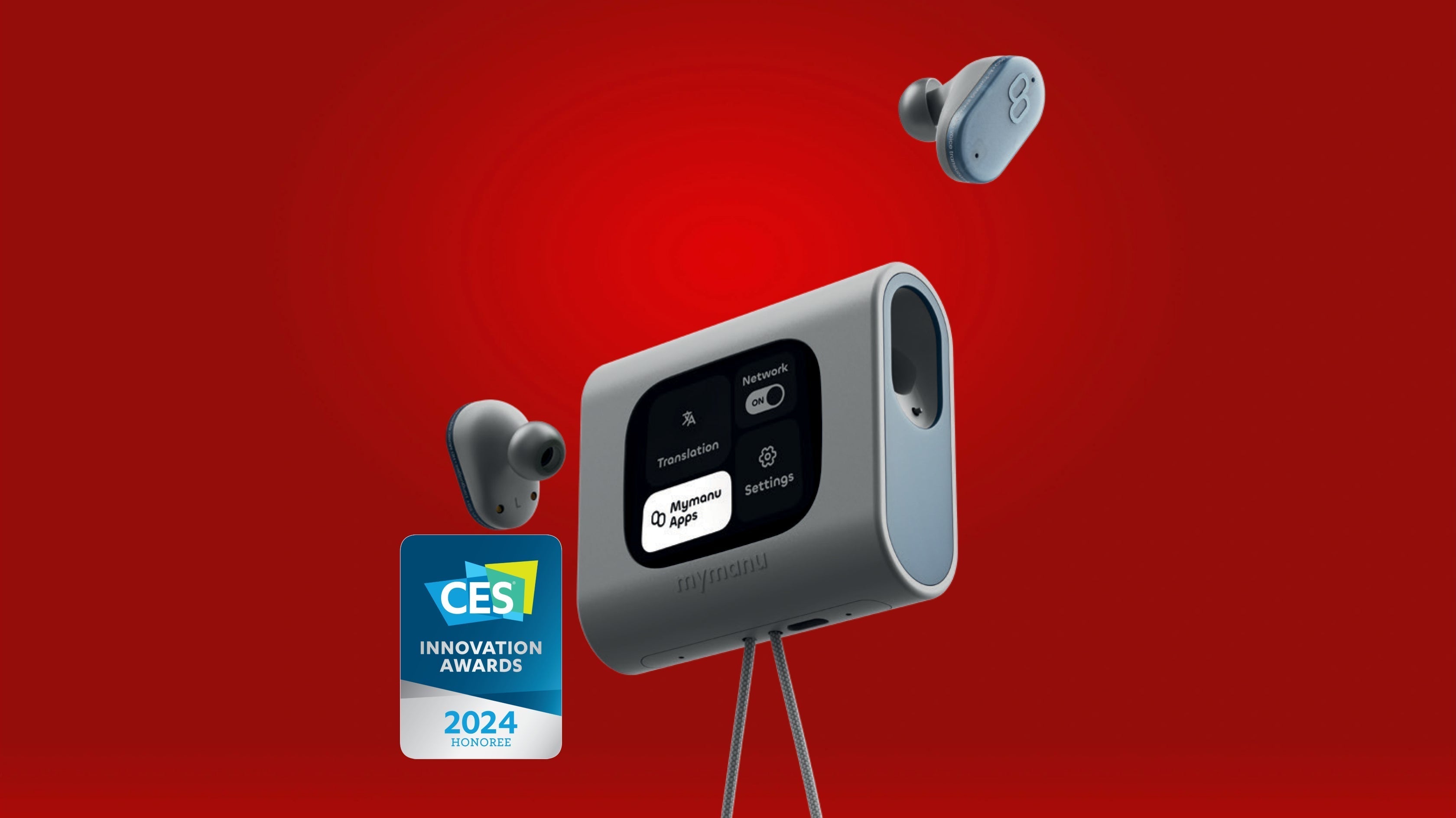 Real-time translation earbuds with CES 2024 Innovation Award, featuring AI language translation and smart controls